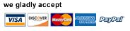 We gladly accept Visa, Mastercard, Discover, AMEX, and Paypal for Payments